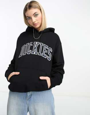 Dickies aitkin hoodie with embroidered varsity logo in black | ASOS