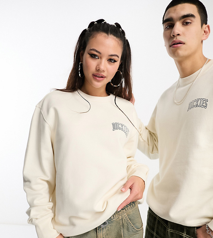 Dickies aitkin left chest logo sweatshirt in off white exclusive to asos