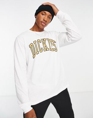 Dickies Aitkin long sleeve t-shirt in white and yellow