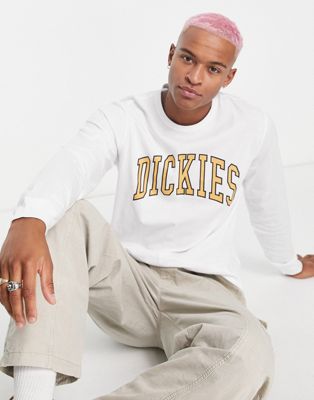 Dickies Aitkin long sleeve t-shirt in white/yellow  - ASOS Price Checker