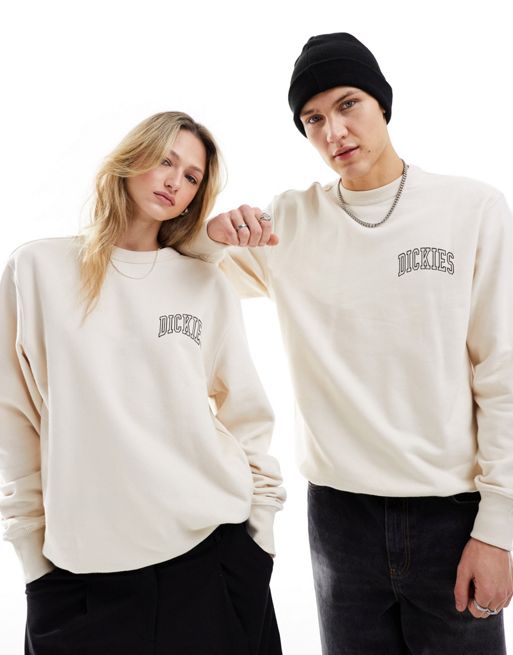 Dickies - Aitkin - Sweatshirt met varsity logo links op de borst in beige 