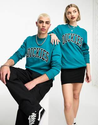 aitkin sweatshirt with embroidered varsity logo in teal-Blue