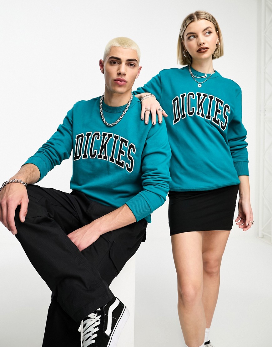 Dickies Aitkin Sweatshirt With Embroidered Varsity Logo In Teal-blue