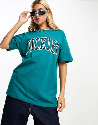 Dickies - Aitkin - T-Shirt in Blaugrün mit College-Logo