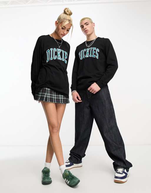 Dickies - Aitkin - T-shirt met lange mouwen en varsity-logo in zwart