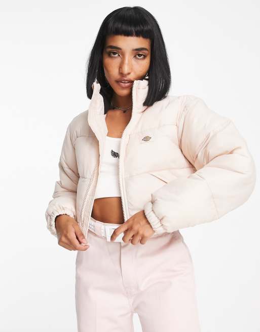 Cropped puffer shop jacket pink