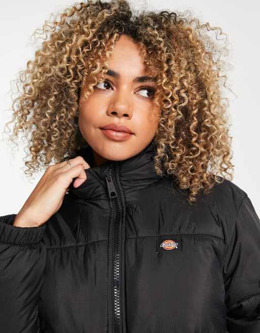Dickies Alatna long puffer jacket in black ASOS