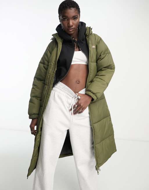 Khaki longline sale puffer jacket