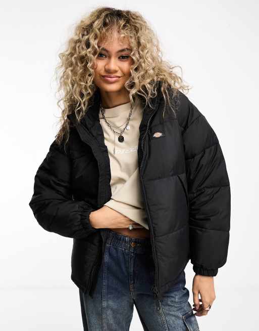 Black oversized puffer shop jacket with hood