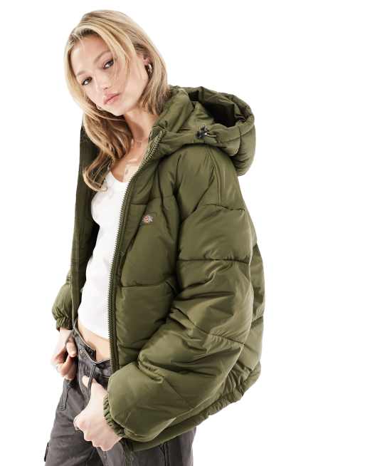 Dickies – Alatna – Zielona kurtka ocieplana oversize z kapturem