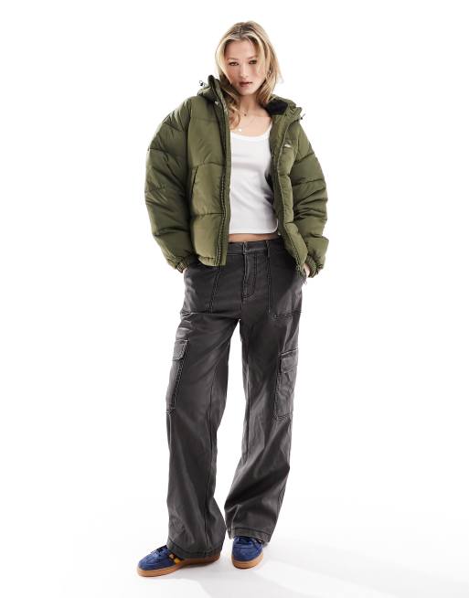 Dickies – Alatna – Zielona kurtka ocieplana oversize z kapturem, 3 z 4