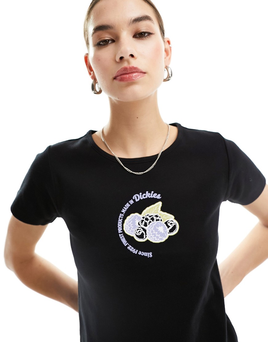 Dickies altoona baby tee with central fruit graphic in black