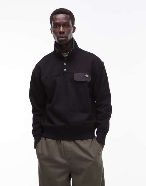 Dickies – APAC – Czarny sweter z zapięciem na guziki pod szyją - view 1