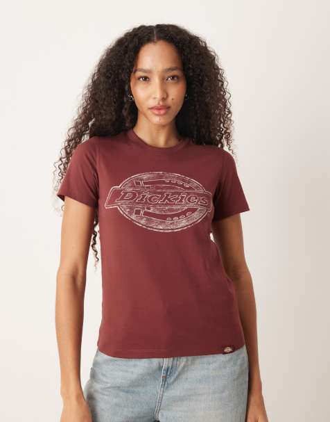 Dickies APAC wicking large central logo long line baby tee in burgundy