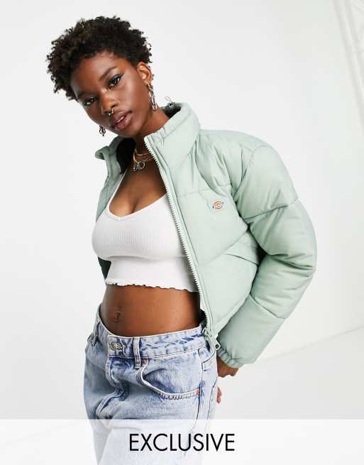 Cropped puffer shop jacket green