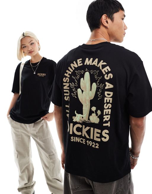 Dickies – Badger Mountain – Czarny sprany T-shirt z krótkimi rękawami i nadrukiem na plecach, tylko w FhyzicsShops