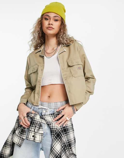 Dickies Bettles Western cropped long sleeve shirt in khaki | ASOS