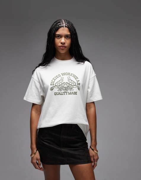 Dickies – Bettsville – Knapp geschnittenes T-Shirt in Wollweiß - view 1