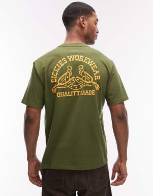 Bettsville - T-Shirt in Khaki mit Rückenprint-Grün Grün M