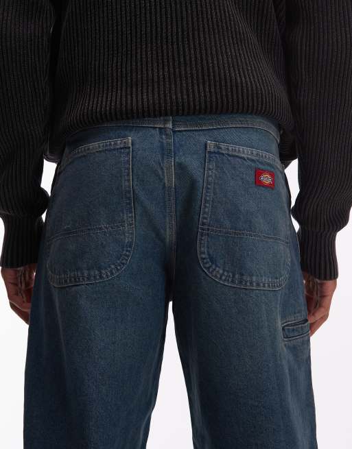 Dickies – Blå, baggy jeans med avsmalnande ben och kakifärgad toning, 4 av 5
