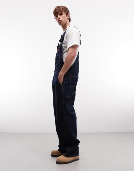 Dickies – Blå, lediga hängselbyxor i denim, 3 av 5
