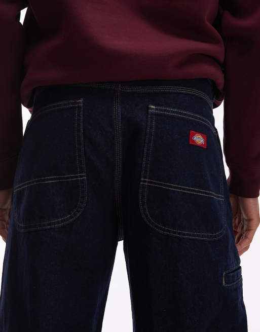 Dickies – – Blå, sköljtvättade, baggy jeans med avsmalnande ben, 5 av 5