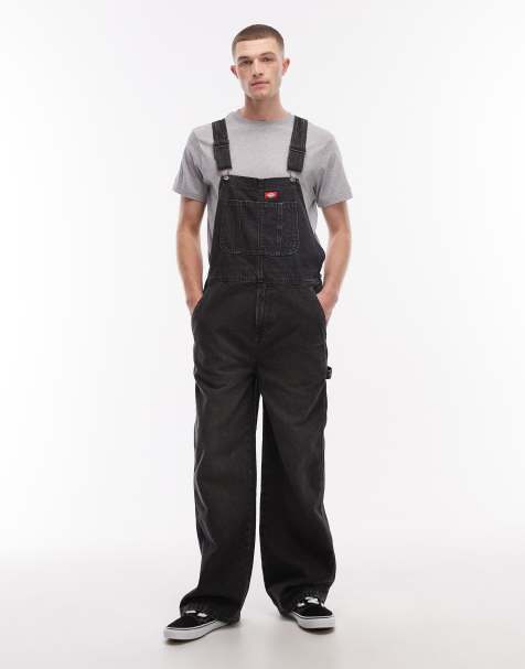 Dickies – Bleksvarta, lediga hängselbyxor i denim - view 1