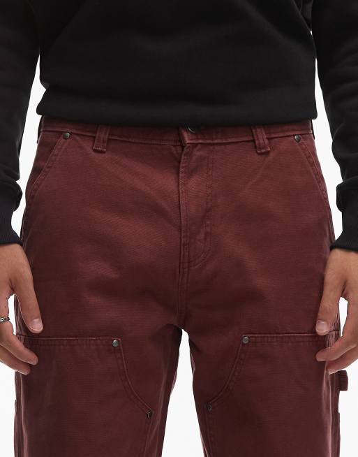 Dickies – Bordowe płócienne spodnie w stylu carpenter z przeszyciami na kolanach, 4 z 5