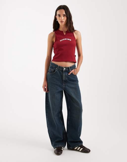 Dickies – Bordowy podkoszulek z dekoltem w kształcie litery V, 2 z 4