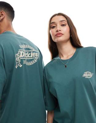 Dickies – Brick Mason – Ciemnozielony T-shirt z nadrukiem z logo na plecach – tylko w ASOS - view 1