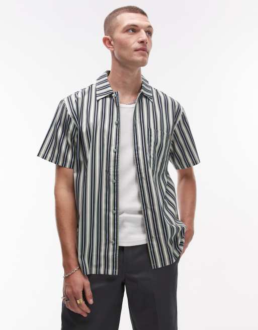 Dickies - Camicia a maniche corte verde a righe multicolore