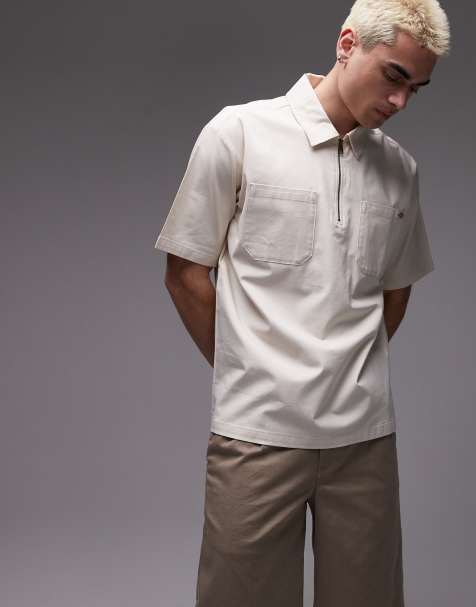 Dickies - Camicia bianco sporco stile western con zip corta - view 1