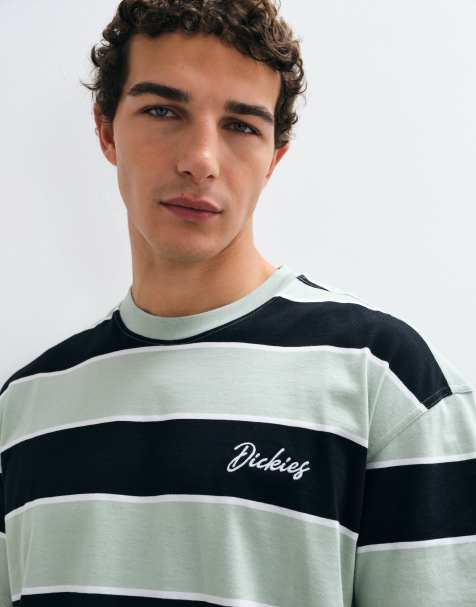 Dickies camiseta de rayas con logo bordado en negro y caqui - view 1