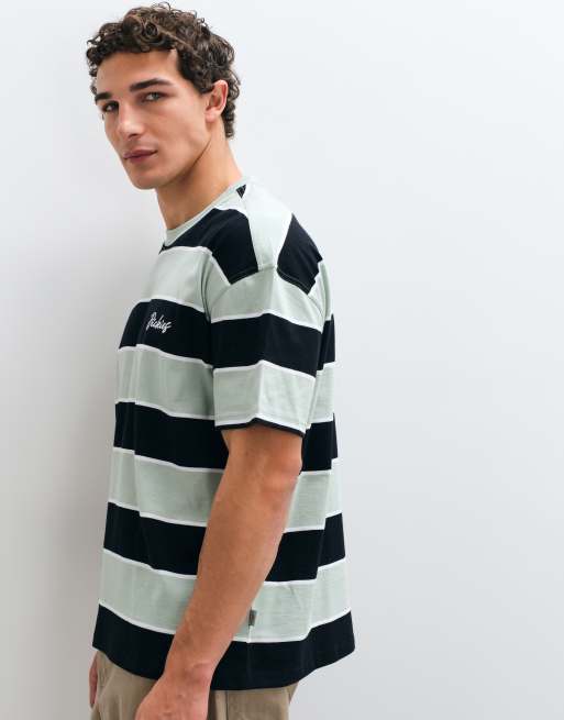 Dickies camiseta de rayas con logo bordado en negro y caqui, 2 de 5
