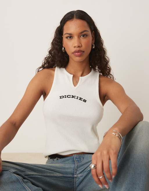 Dickies - Canotta taglio lungo bianco sporco con scollo a V