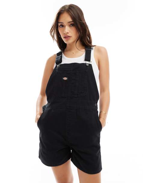 Dickies Canvas short bib overalls in stonewash black - view 1