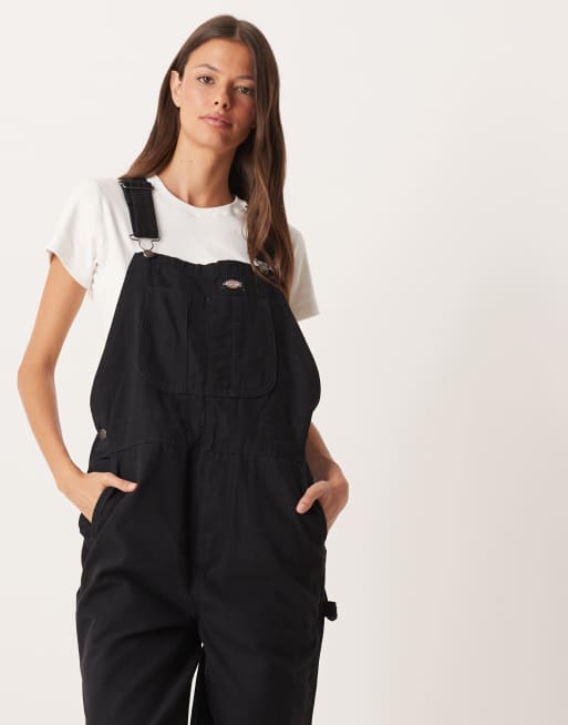 Dickies canvas wide leg dungarees in black, 2 of 4