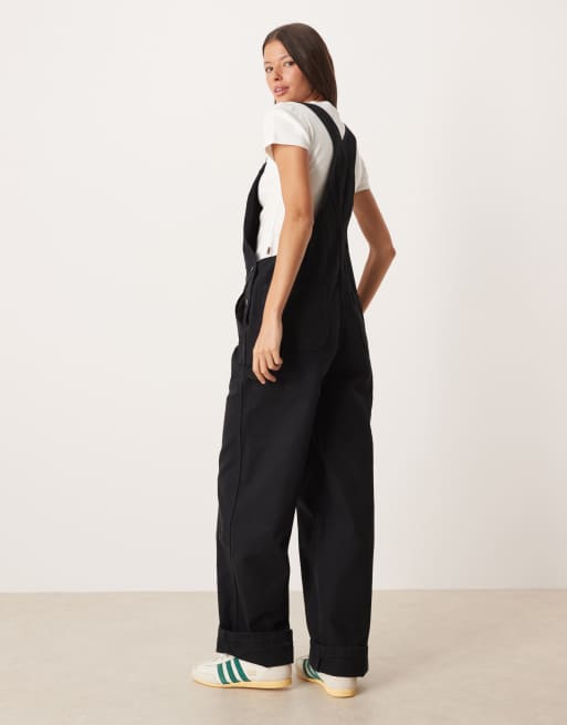 Dickies canvas wide leg dungarees in black, 4 of 4