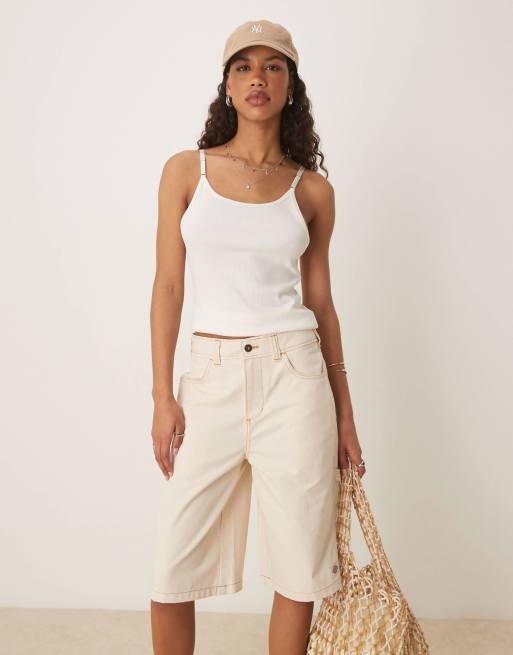 Dickies carpenter denim jorts in off white, 4 of 5