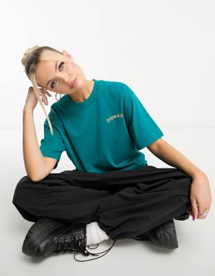 Dickies - Cave Junction - T-Shirt in Petrol mit Panther-Rückenprint, exklusiv bei ASOS-Blau