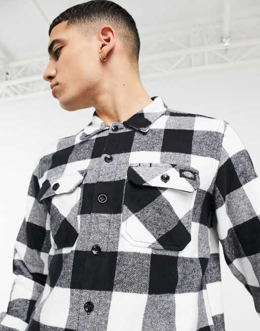 Dickies checked relaxed long sleeve shirt in black/white