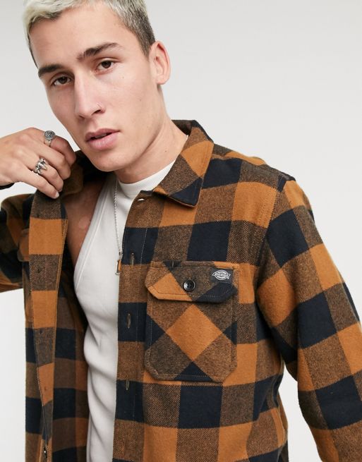 Dickies checked relaxed long sleeve shirt in brown | ASOS