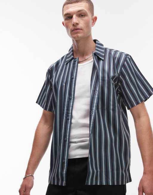 Dickies - Chemise de travail à manches courtes - Bleu à rayures multicolores