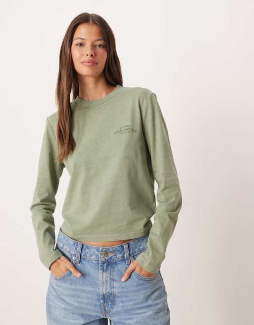 Dickies – Christiana – Krótki T-shirt z długimi rękawami w kolorze spranej zieleni