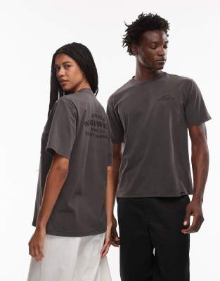Dickies - Christiana - T-Shirt in verwaschenem Schwarz mit großem gleichfarbigem Logo auf der Vorderseite