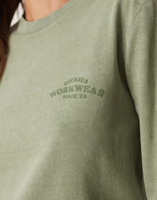 Dickies - Christiana - Vasket grøn cropped T-shirt med lange ærmer, 2 af 4