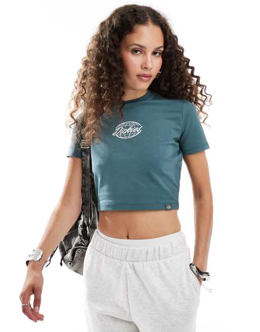 Dickies – Ciemnozielony T-shirt o krótkim fasonie z logo na środku