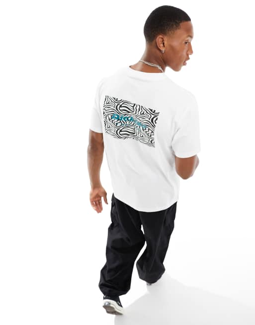 Dickies – Clackamas – Biały T-shirt z nadrukiem na plecach w zeberkę – tylko w ASOS
