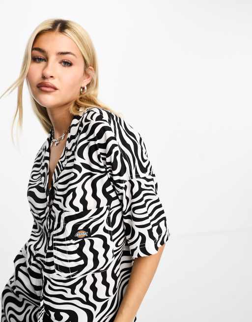 Dickies Clackamas revere collar shirt in zebra print