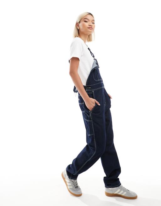 Dark blue denim dungarees hot sale